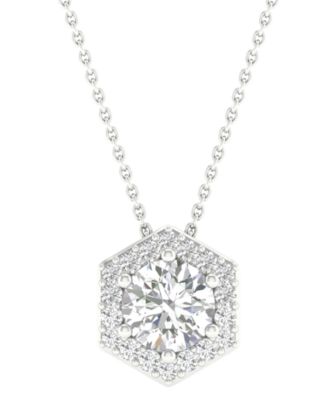 Macy's - Diamond Hexagon Halo Pendant Necklace (3/8 ct. t.w.) in 14k White Gold, 16" + 2" extender