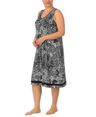 Plus Size Printed V-Neck Midi Nightgown