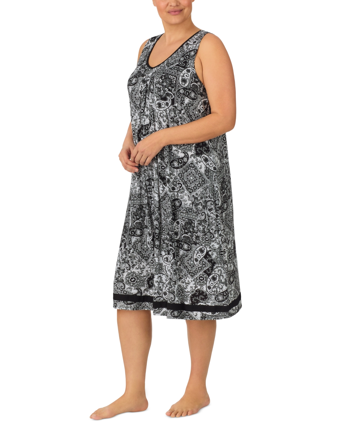 Ellen Tracy Plus Size Printed V-Neck Midi Nightgown