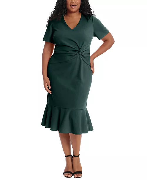 plus size twist-front flounce-hem dress