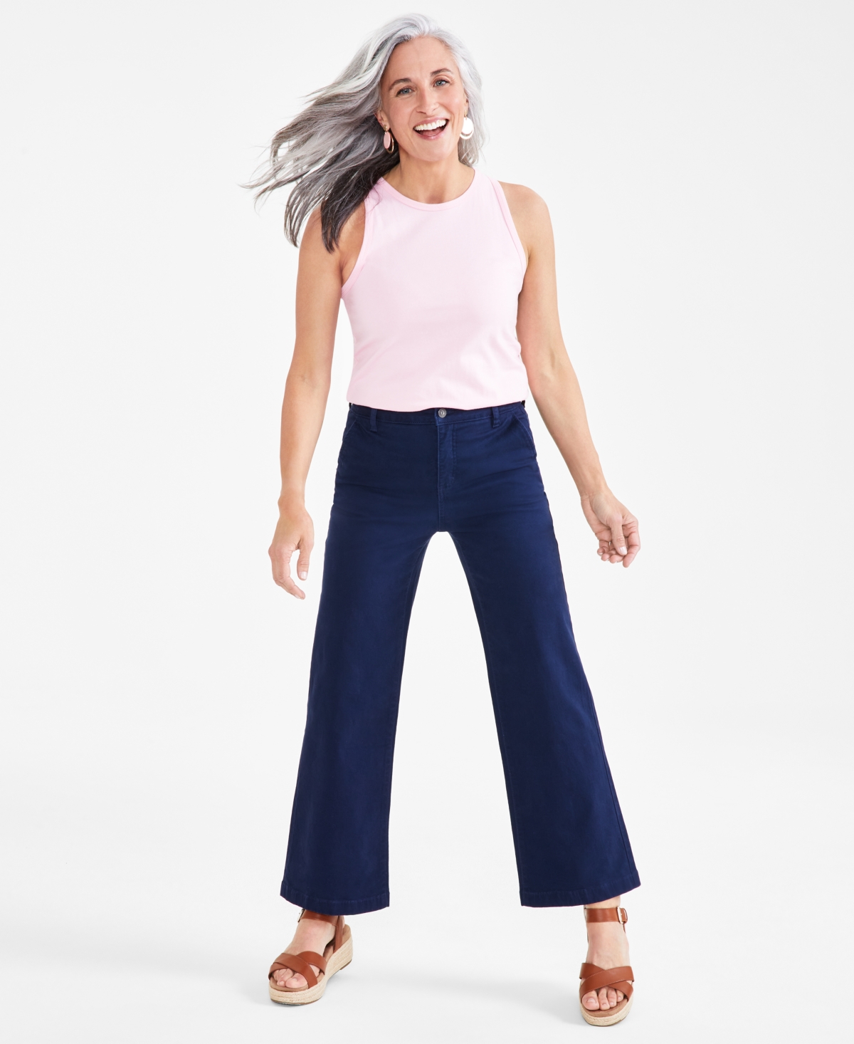 Shop Style & Co Petite High-rise Wide-leg Jeans, Created For Macy's In Industrial Blue