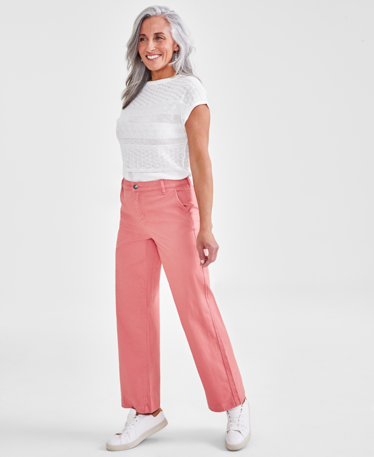 Shop Style & Co Petite High-rise Wide-leg Jeans, Created For Macy's In Sea Coral