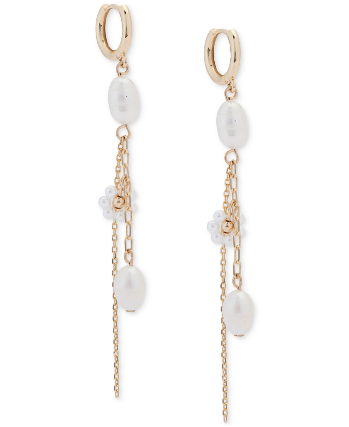 Shop Lucky Brand Gold-tone Pearl & Chain Charm Hoop Earrings