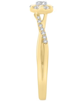 Diamond Halo Swirl Promise Ring (1/4 ct. t.w.) in 14k Gold-Plated Sterling Silver