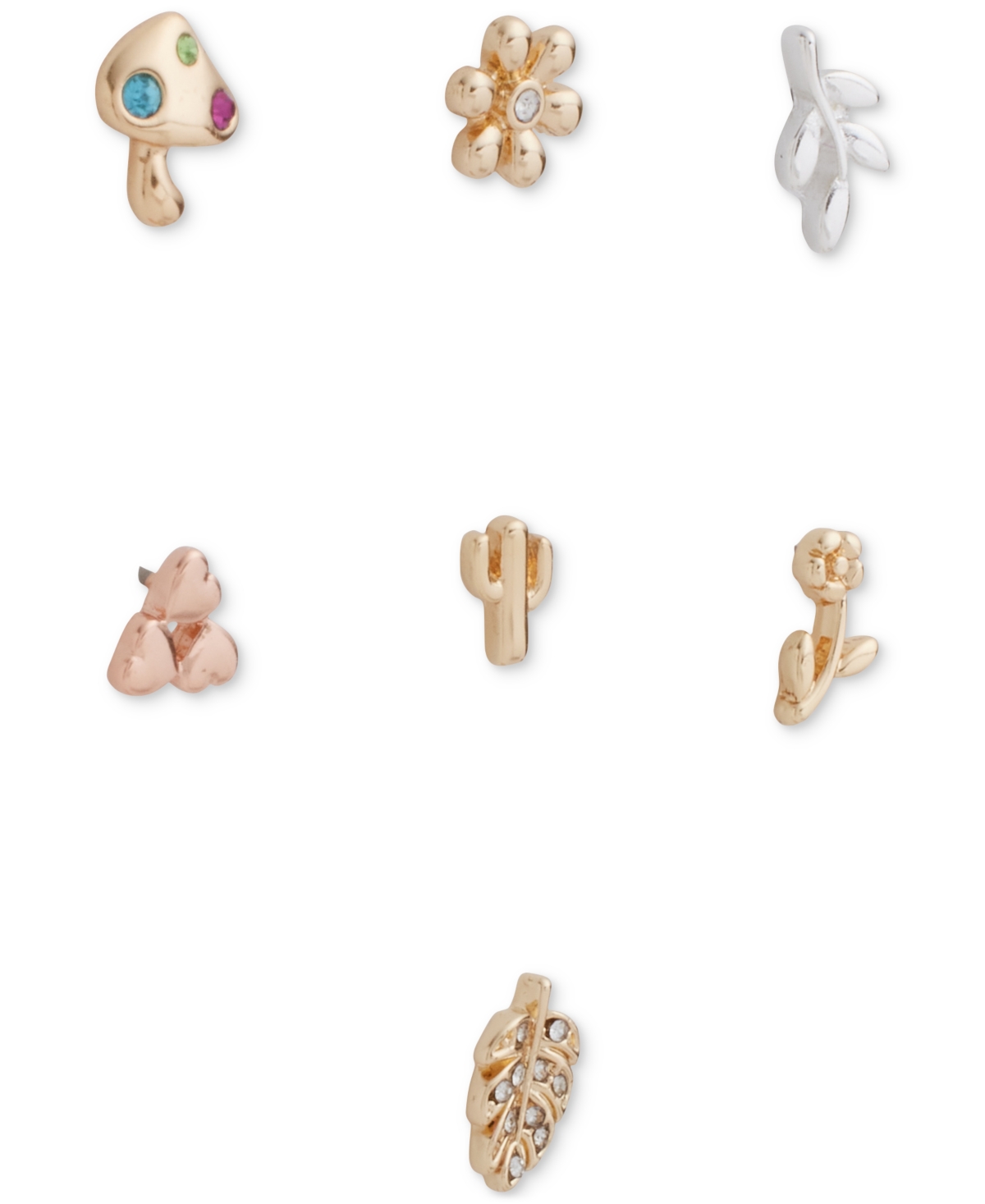 Lucky Brand Two-Tone 7-Pc. Set Pave Flower Mixed Stud Earrings