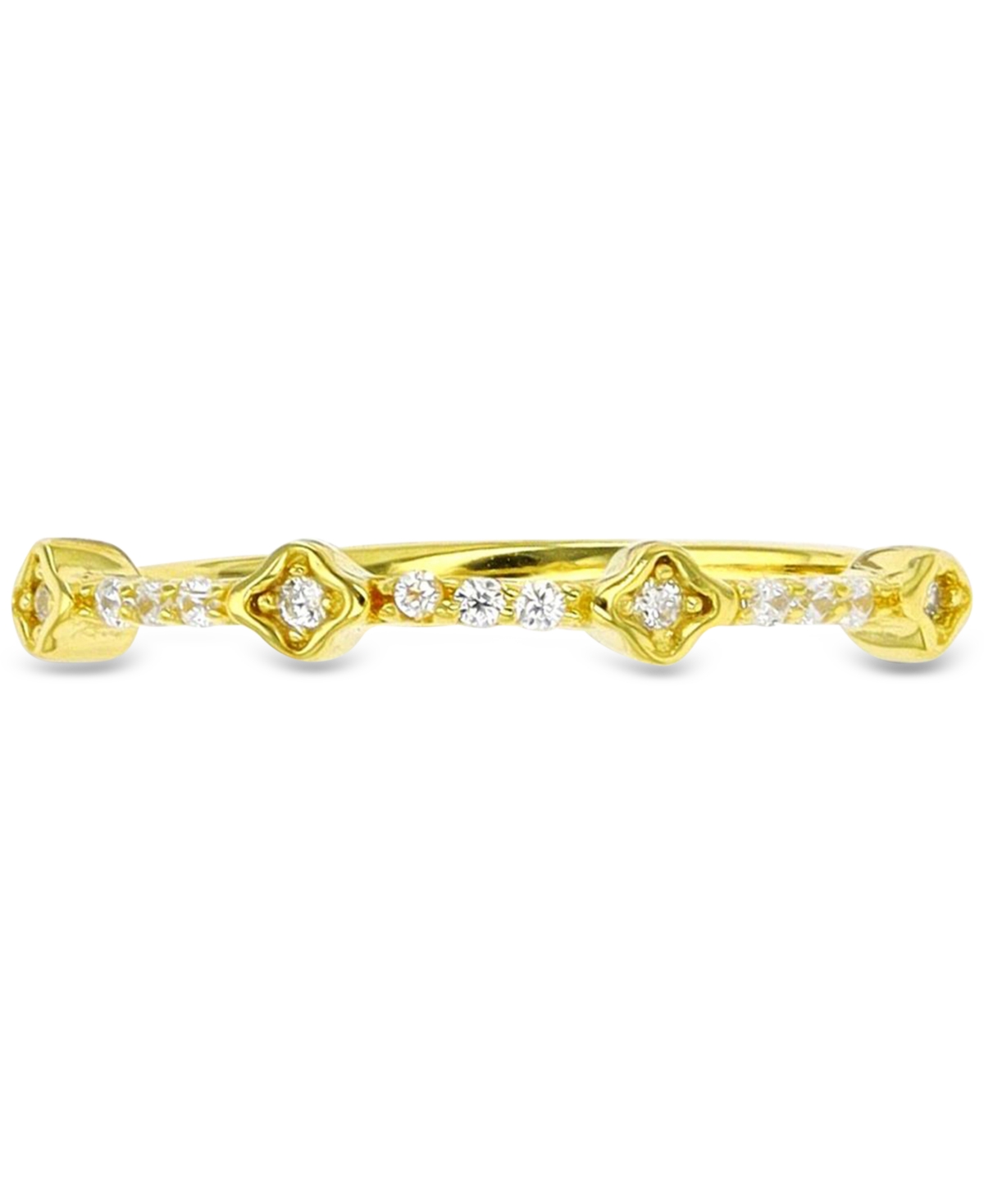 Shop Macy's Cubic Zirconia Two Level Narrow Stack Ring In 14k Gold-plated Sterling Silver