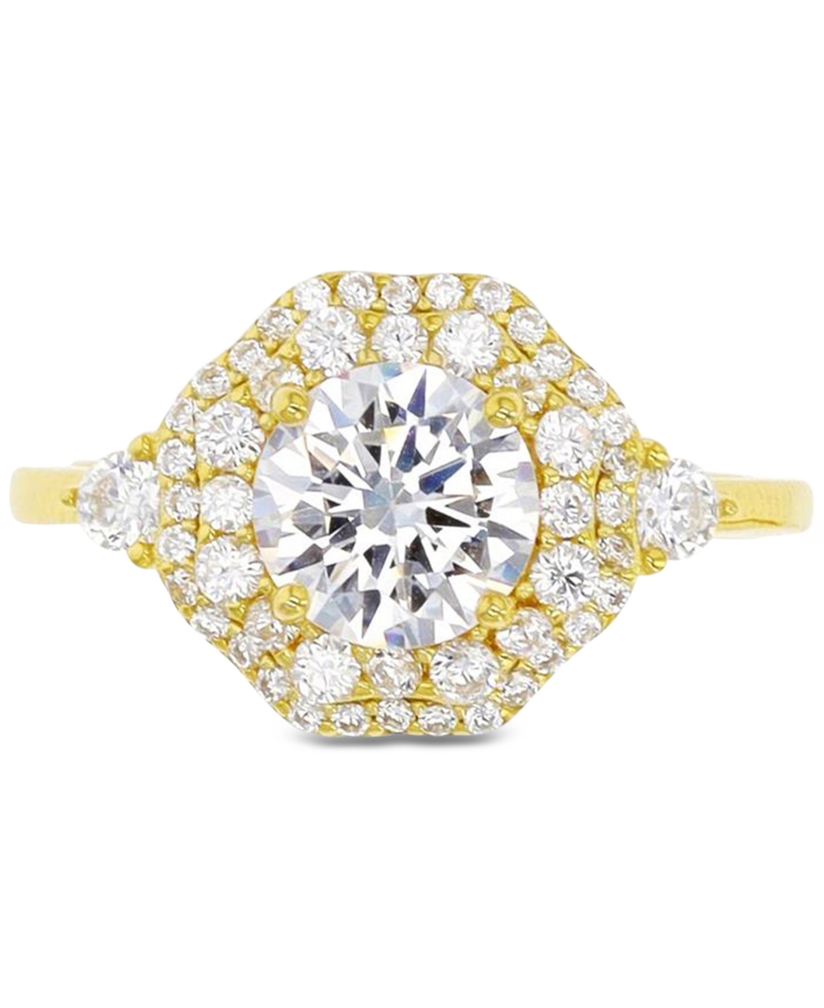 Shop Macy's Cubic Zirconia Hexagon Halo Ring In 14k Gold-plated Sterling Silver
