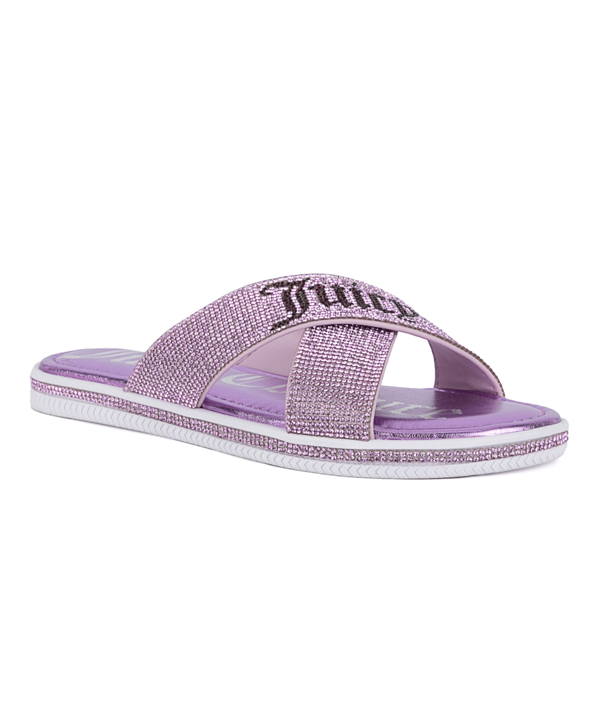 Shop Juicy Couture Women's Yorri Slip On Sparkly Cross-band Flat Sandals In Lavender