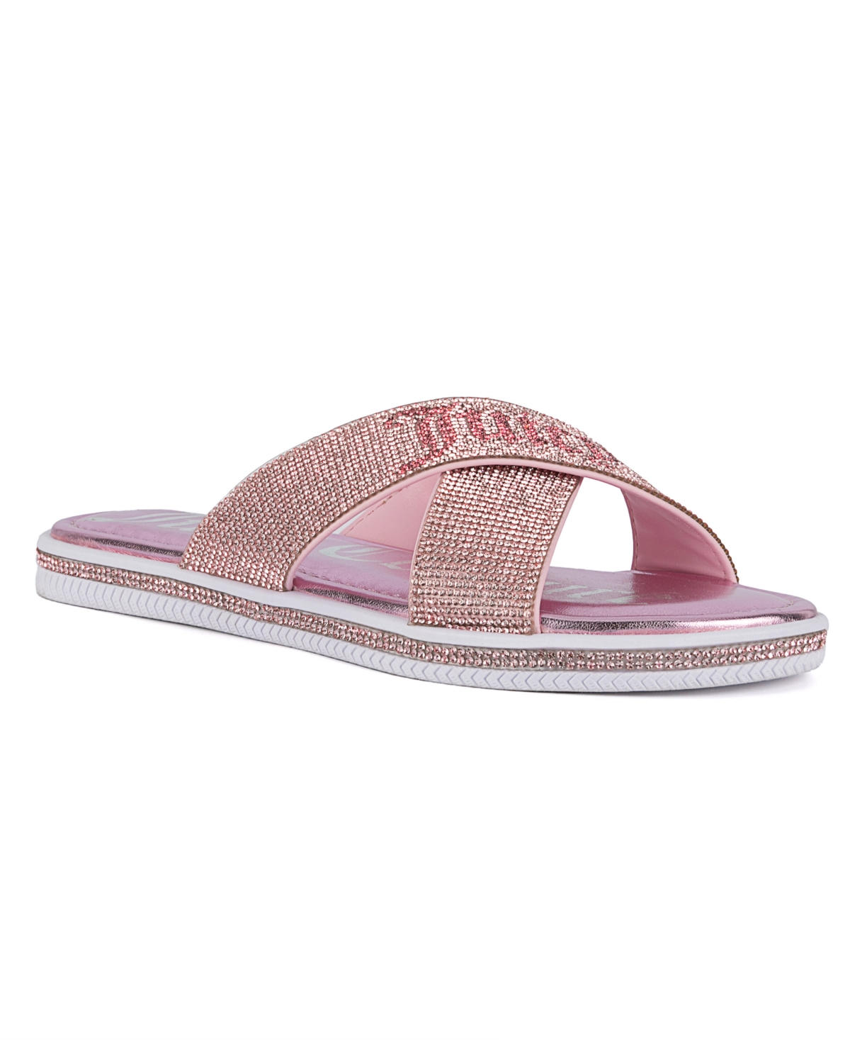 Shop Juicy Couture Women's Yorri Slip On Sparkly Cross-band Flat Sandals In Pink