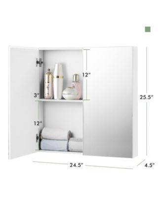 2-Tier Wall-Mounted Storage Cabinet with Double Mirror Doors