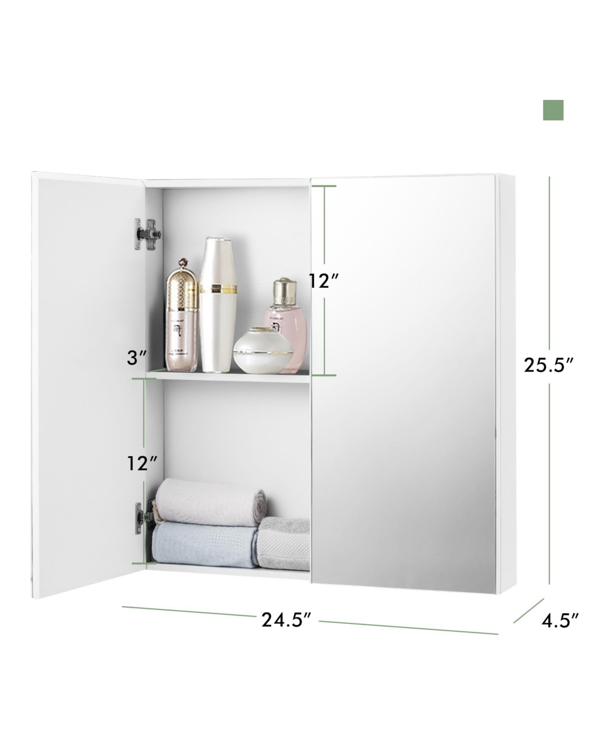 2-Tier Wall-Mounted Storage Cabinet with Double Mirror Doors