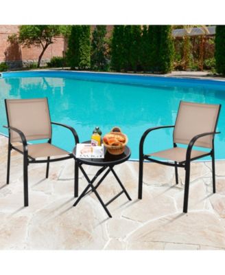 Set of 2 Patio Stackable Dining Chairs with Armrests Garden Deck