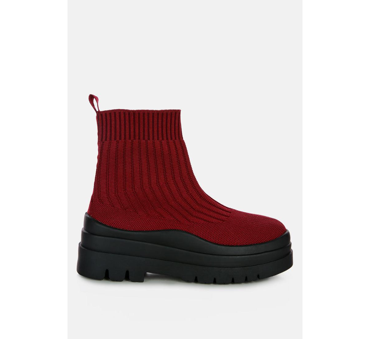 London Rag Quavo Knitted Platform Chunky Boots - Burgundy-black
