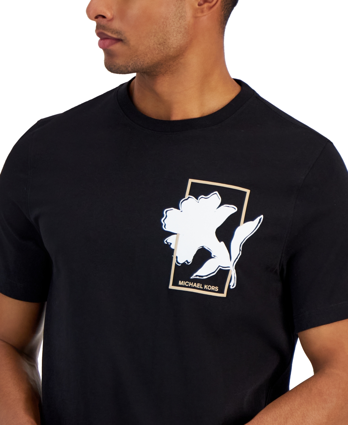 Shop Michael Kors Men's Short Sleeve Floral Graphic T-shirt In Black