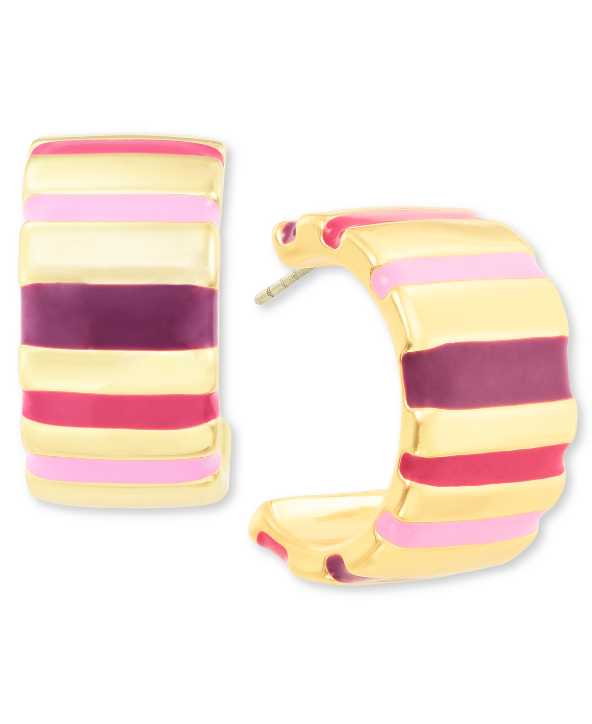 Shop On 34th Gold-tone Striped Medium Hoop Earrings, 1.2", Created For Macy's In Pink