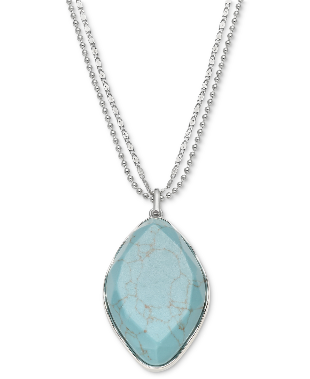 Oval Stone Double Chain Pendant Necklace, 38" + 3" extender, Created for Macy's - Coral