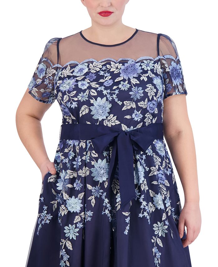 plus size sheer embroidered dress Plus Size Exquisite Embroidery Decoration Short See-through Ruffles Sl main image 1