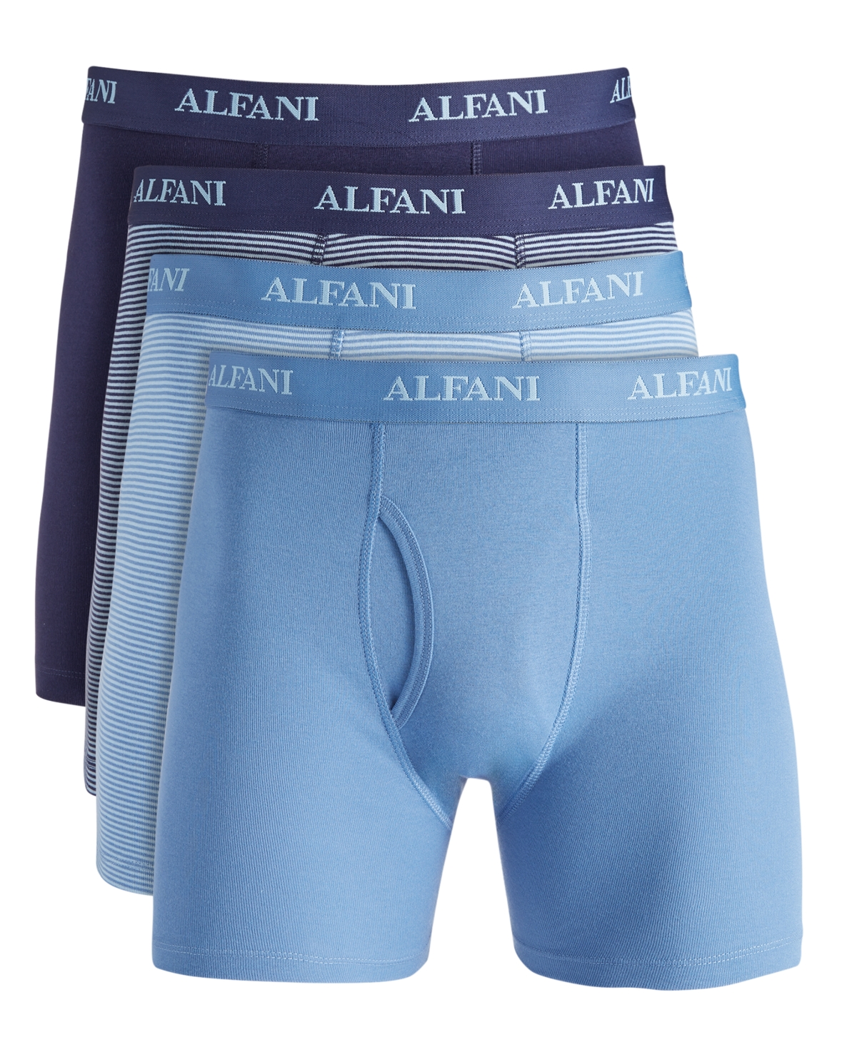 Alfani Men's 4-pk. Regular-fit Moisture-wicking Boxer Briefs, Created For Macy's In Navy Lt Blue