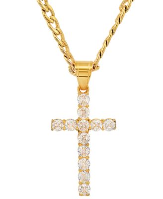 Men's Stainless Steel Crystal Cross 24" Pendant Necklace