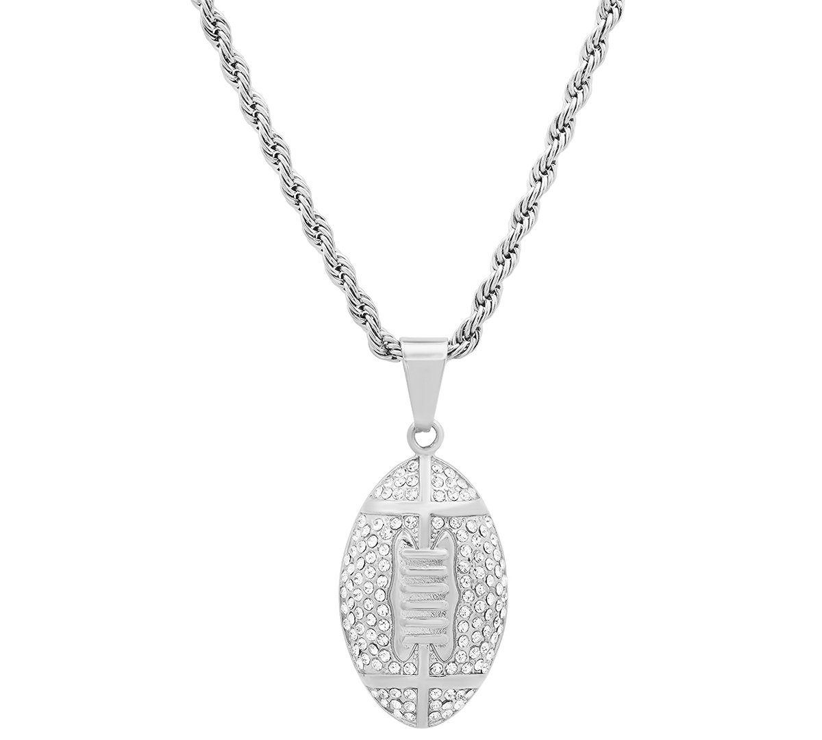 Men's Crystal American Football 24" Pendant Necklace - Silver