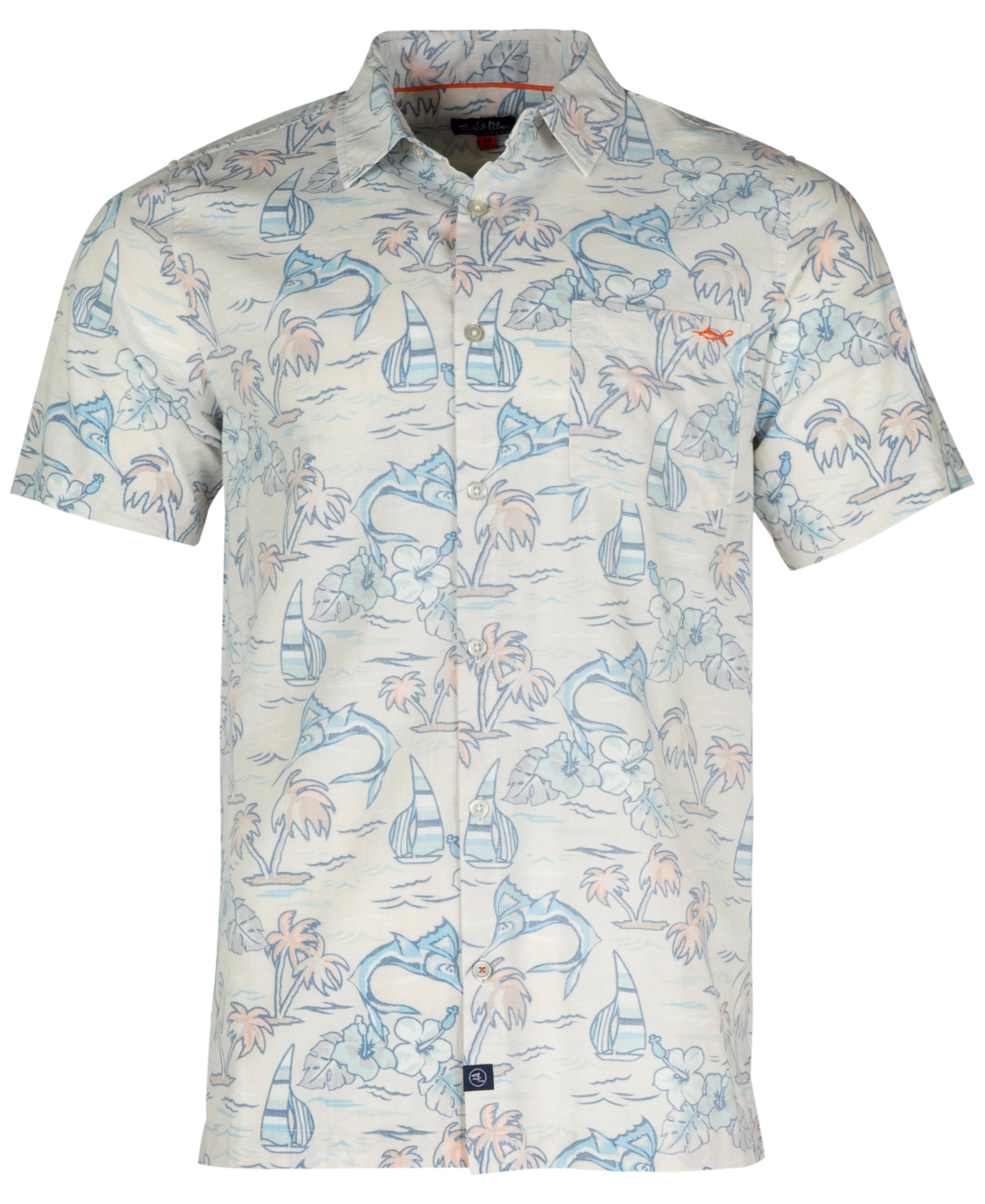Men's Ocean Drift Graphic Print Short-Sleeve Button-Up Shirt - Chalk