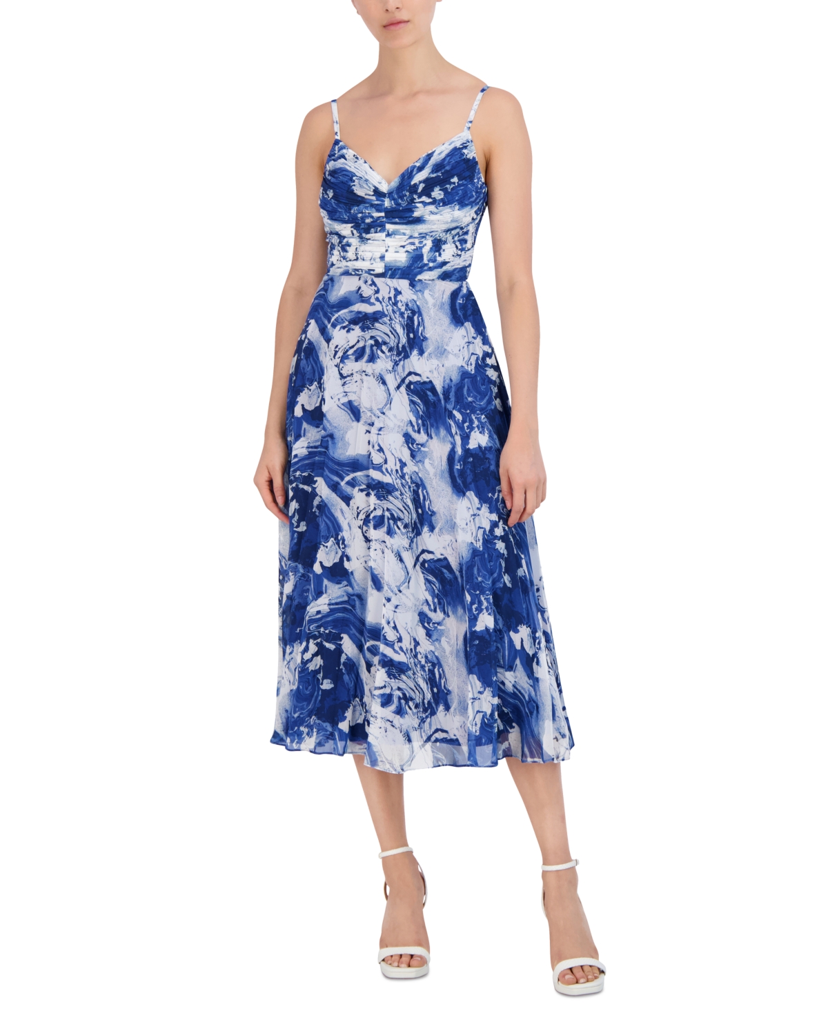 Shop Bcbg New York Women's Printed Pleated Midi Dress In Blue Multi