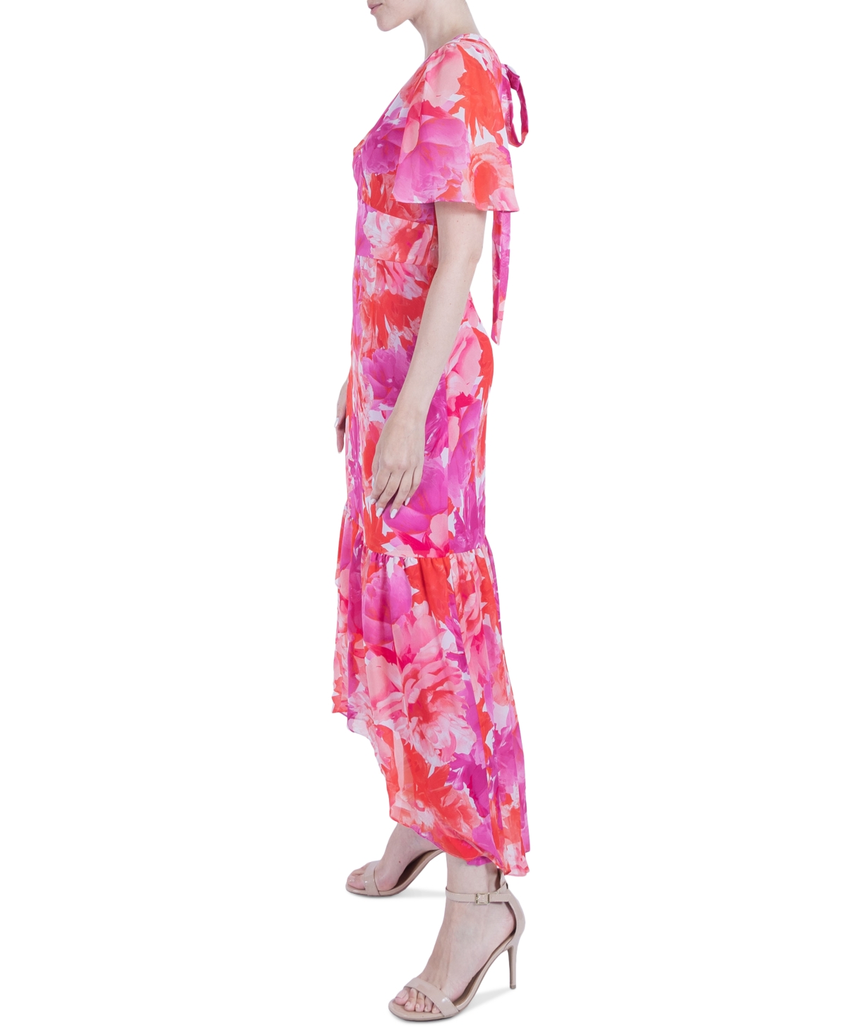 Shop Julia Jordan Women's Printed Flutter-sleeve High-low Maxi Dress In Pink Multi