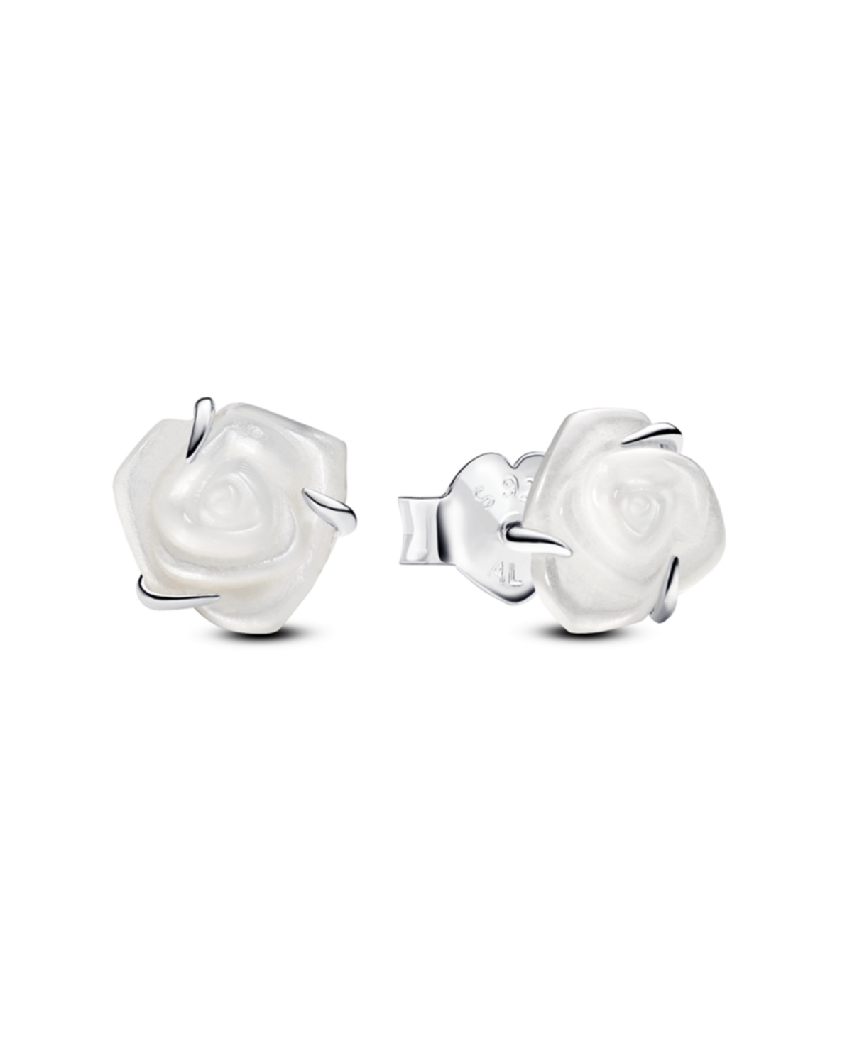 Man-Made Mother of Pearl White Rose Bloom Stud Earrings in Sterling Silver - White