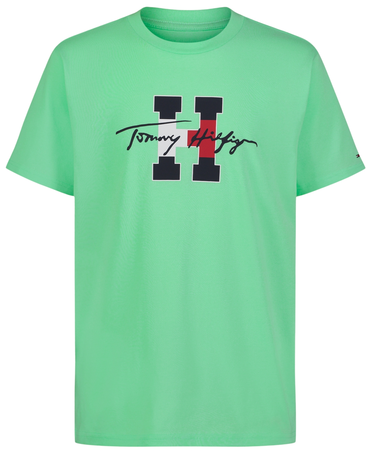 Shop Tommy Hilfiger Little Boys Script H Short Sleeve T-shirt In Green Ash