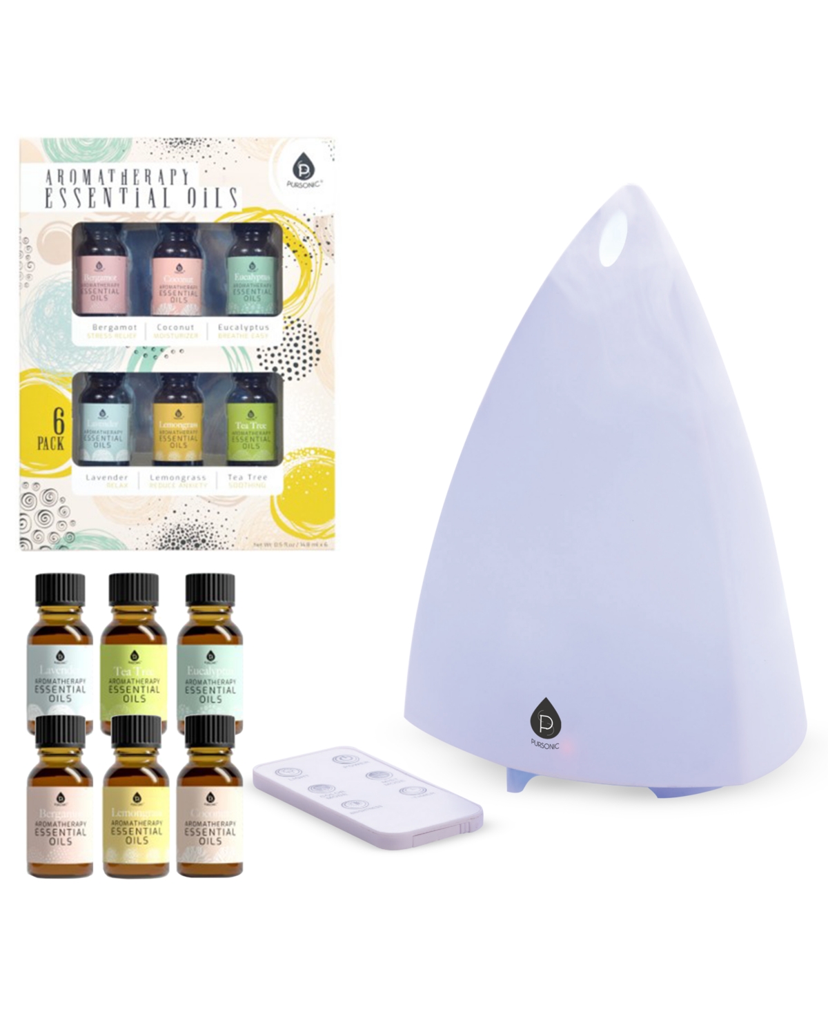 Ultimate Aromatherapy Experience: Essential Oil Diffuser & 6-Pack Aromatherapy Oils with Remote Control - White