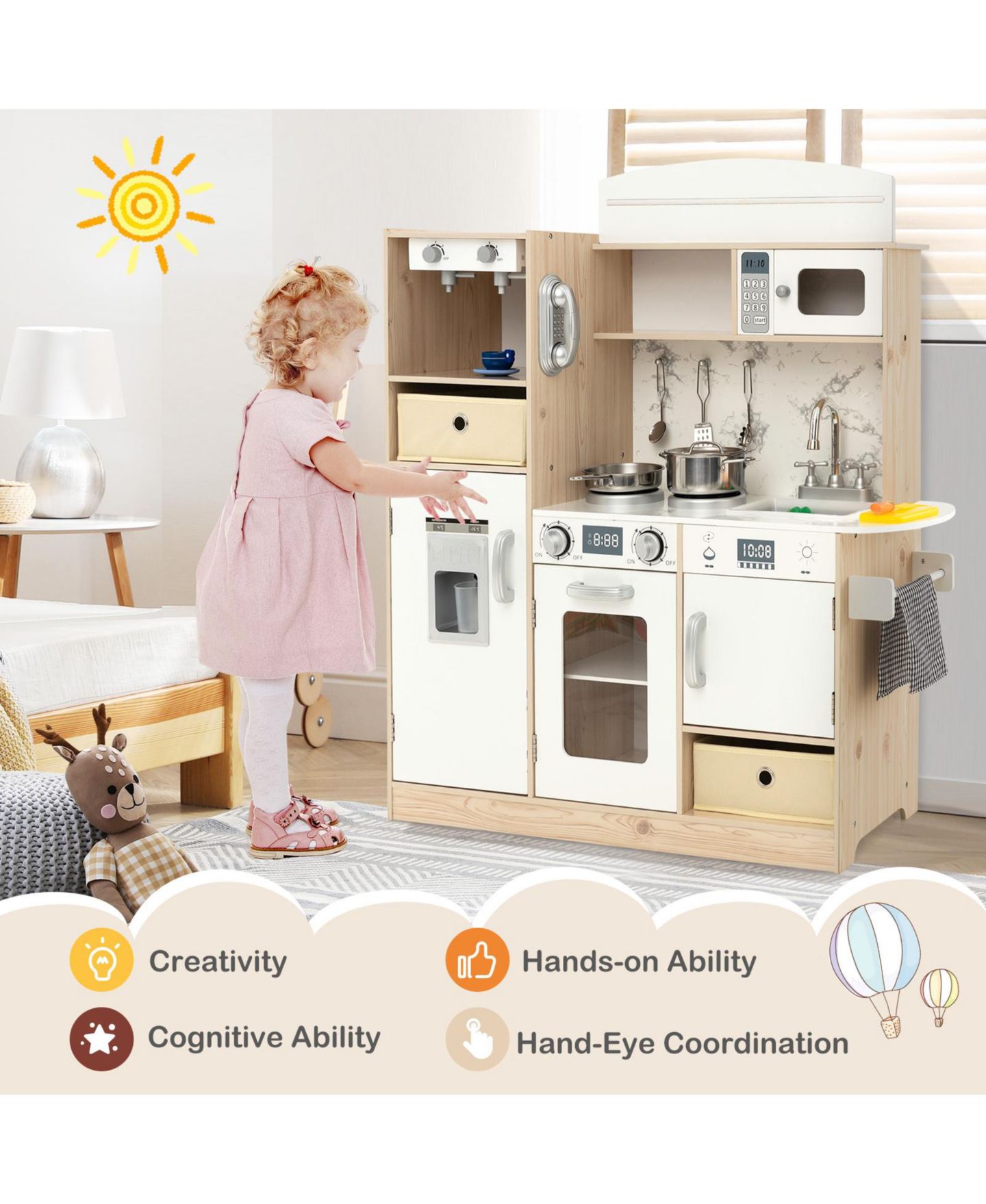 Детский игровой набор SUGIFT Adjustable LED Lights and Removable Fabric Bins Kitchen Playset, Ages 3+ — фото 10