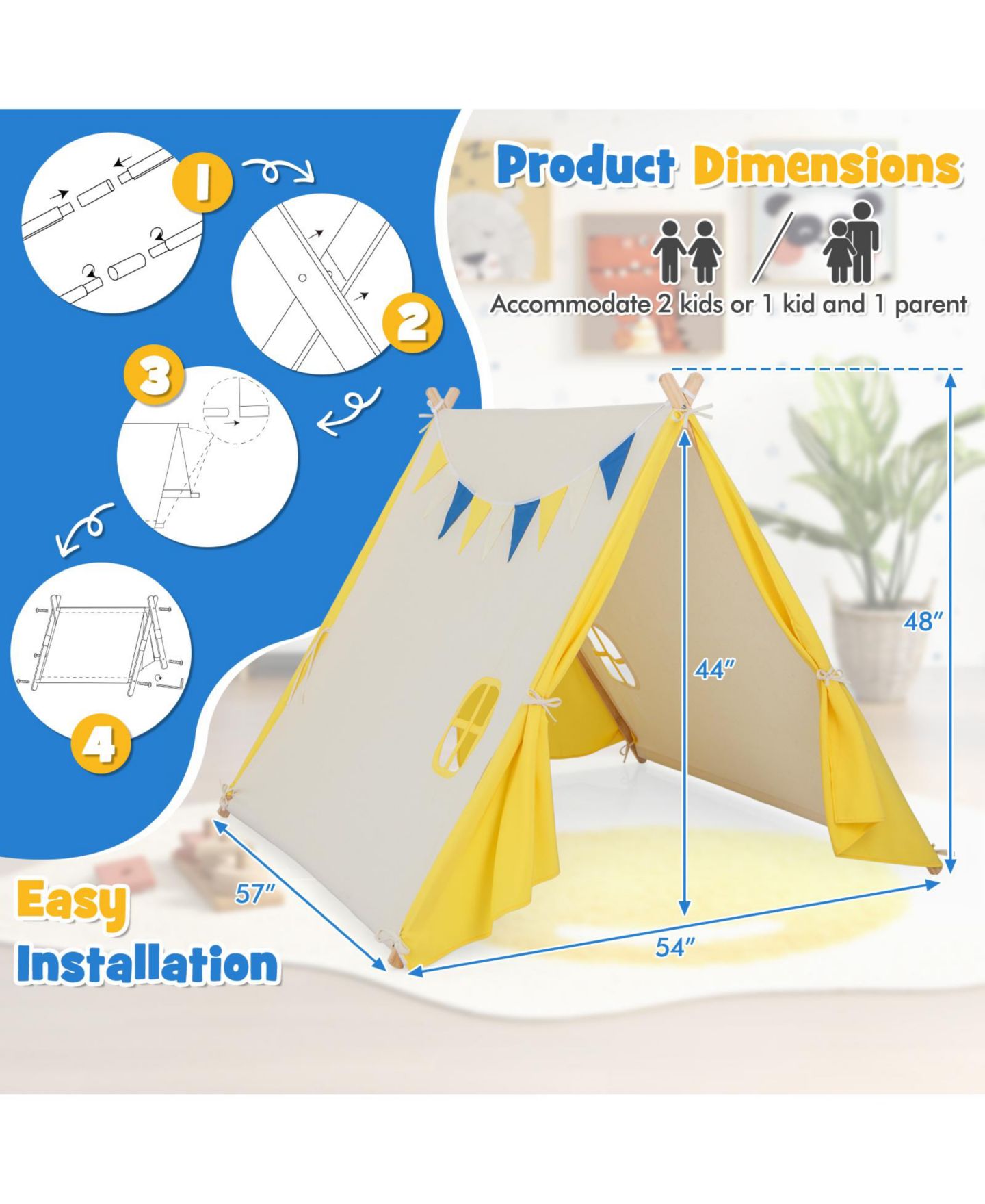 Детская игрушка SUGIFT Solid Wood A-Frame Play Tent, Ages 3+ — фото 2