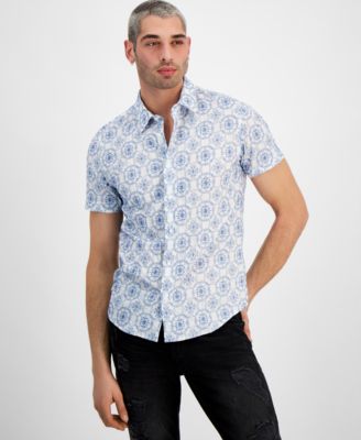 GUESS - Men's Regular-Fit Mosaic Embroidery Shirt