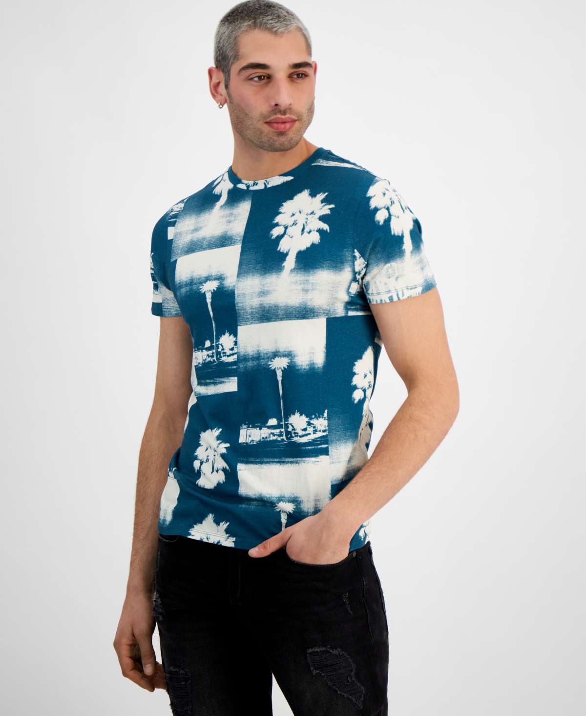 Guess Men's Basic Los Angeles Palms Tree Short Sleeve T-shirt In Sea Of Jade