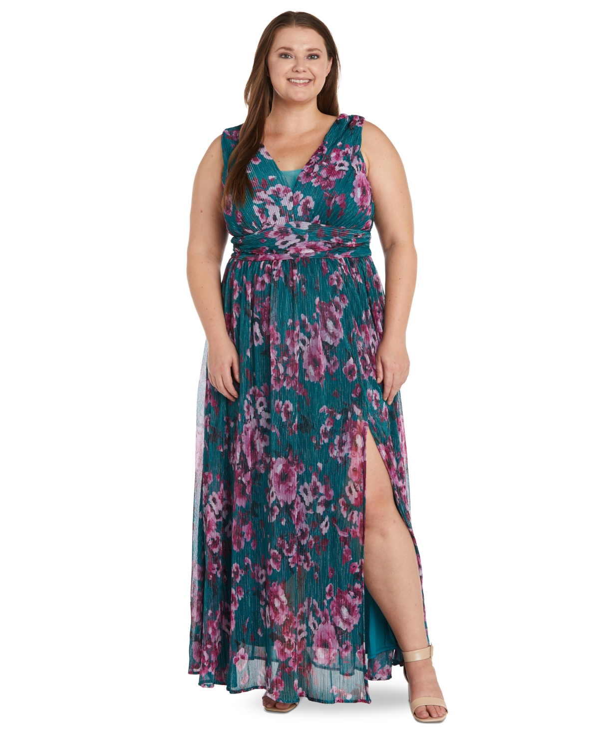 Plus Size Floral-Print Maxi Dress - Teal