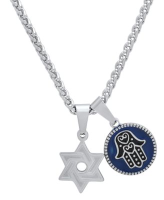 Men's 18K Gold Plated Star of David & Hamsa Round Pendant Necklace, 24"