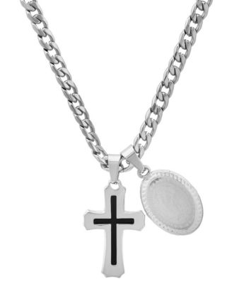 Steeltime Mens Cross Guadalupe Oval Pendant Necklace 24 - Black Silver 32$