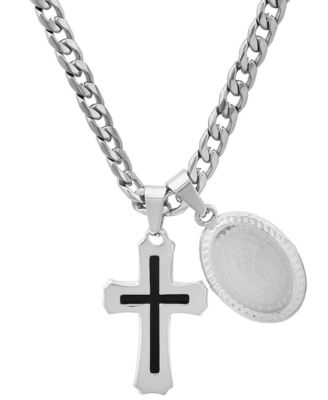 Men's Cross & Guadalupe Oval Pendant Necklace, 24"