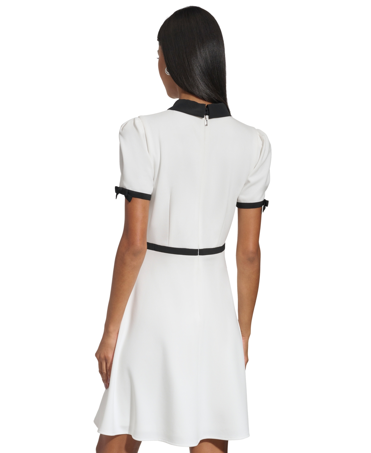 Shop Karl Lagerfeld Women's Collared Scuba Crepe A-line Dress In Soft White Black