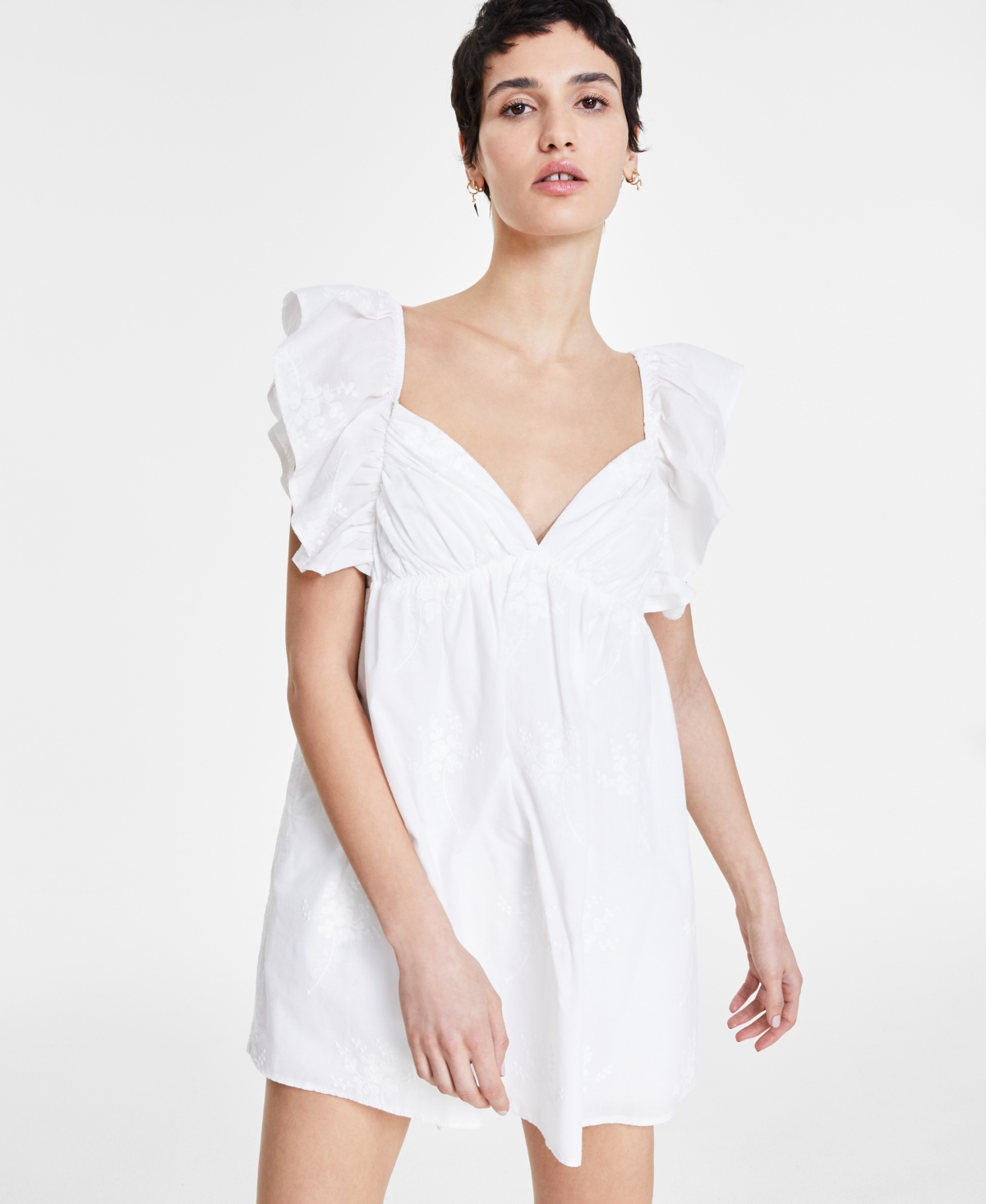Shop B Darlin Juniors' Ruffled Floral Print Cotton A-line Dress In White