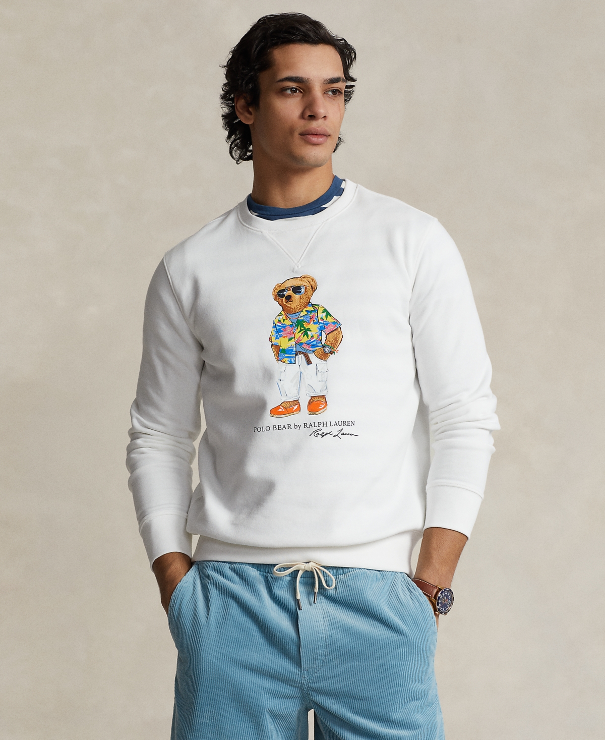 Shop Polo Ralph Lauren Men's Polo Bear Fleece Sweatshirt In Sp White Beach Club Bear