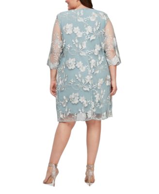 alex evenings plus size dresses jacket Alex Evenings Scoop Neck 3/4 Sleeve Jacquard Glitter Embellished Chiffon  Skirted 2-Piece Jacket Dress (Plus Size) main image 1