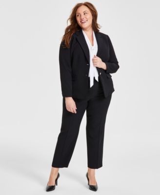 Plus Size Two Button Blazer Tie Neck Camisole Pants