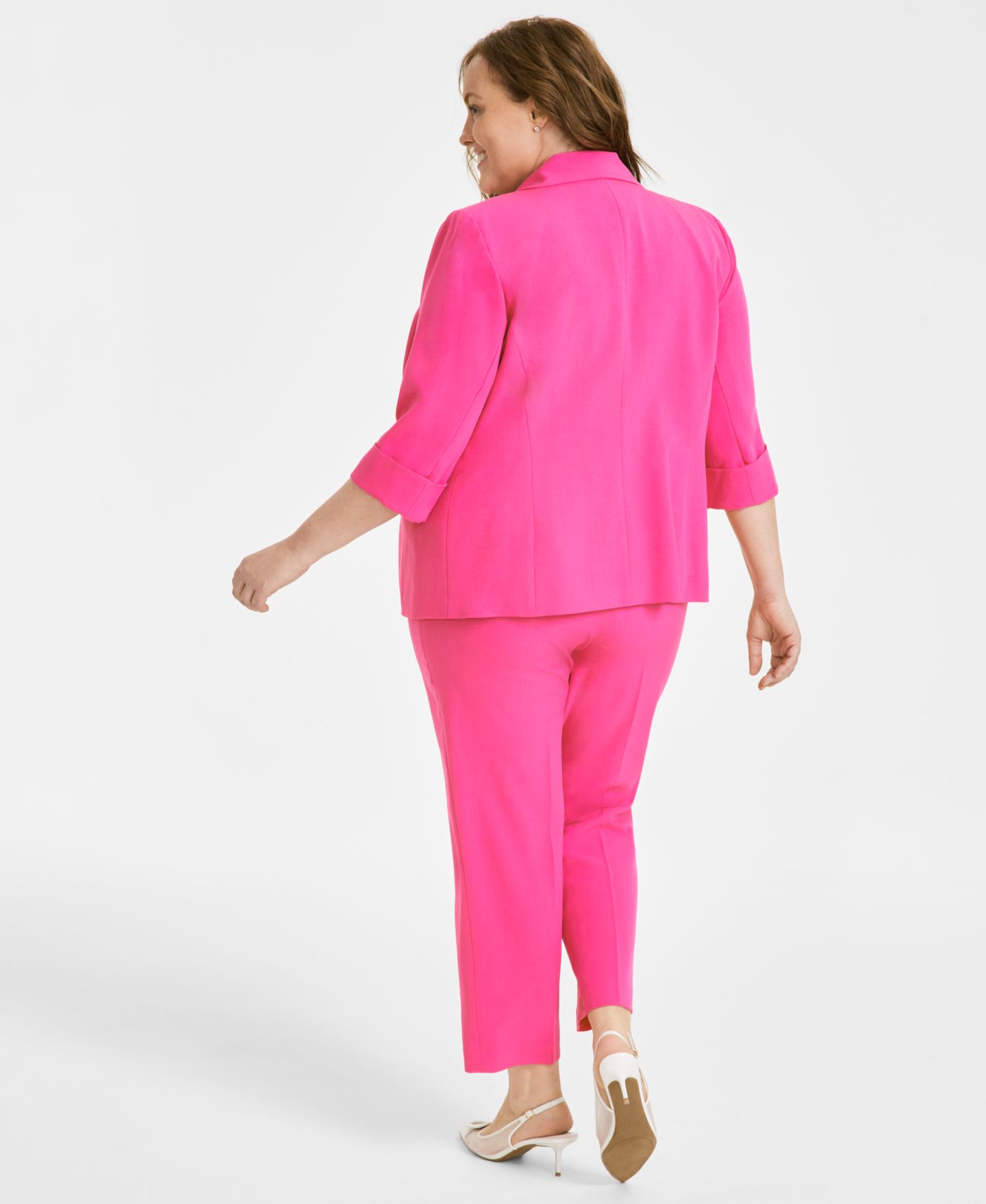 Женские комплекты Kasper Plus Size One-Button Jacket, Printed Pleat-Neck Top & Pants, цвет: Чёрный — фото 2