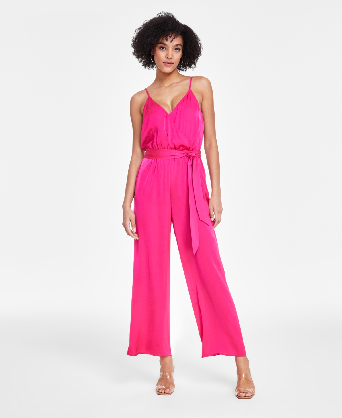 Shop Bar Iii Women's Trendy Tie-waist Wide-leg Adjustable-strap Jumpsuit, Xxs-4x, Created For Macy's In Pink Peacock