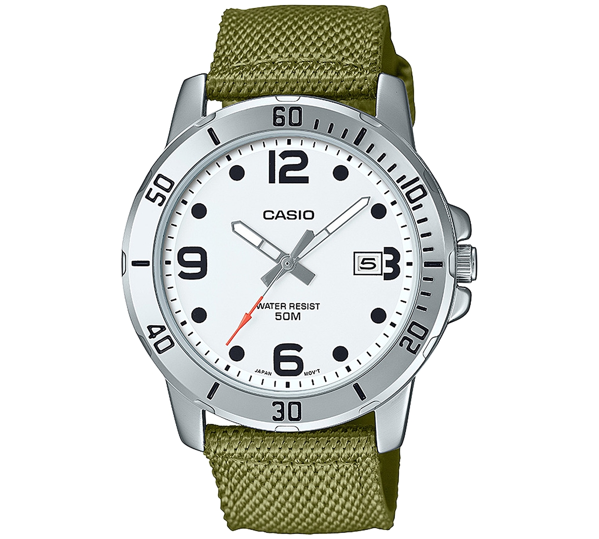 Casio Men's Green Cloth Strap Watch 45mm, Mtpvd01c-3bv