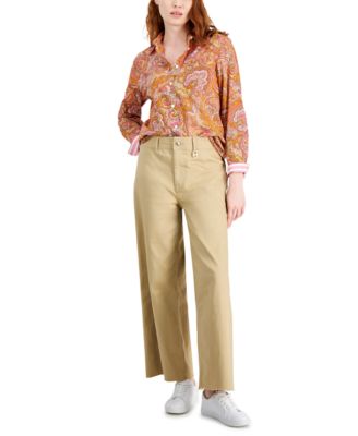 Womens Cotton Paisley Print Buttoned Cuff Shirt Harbor High Rise Wide Leg Pants