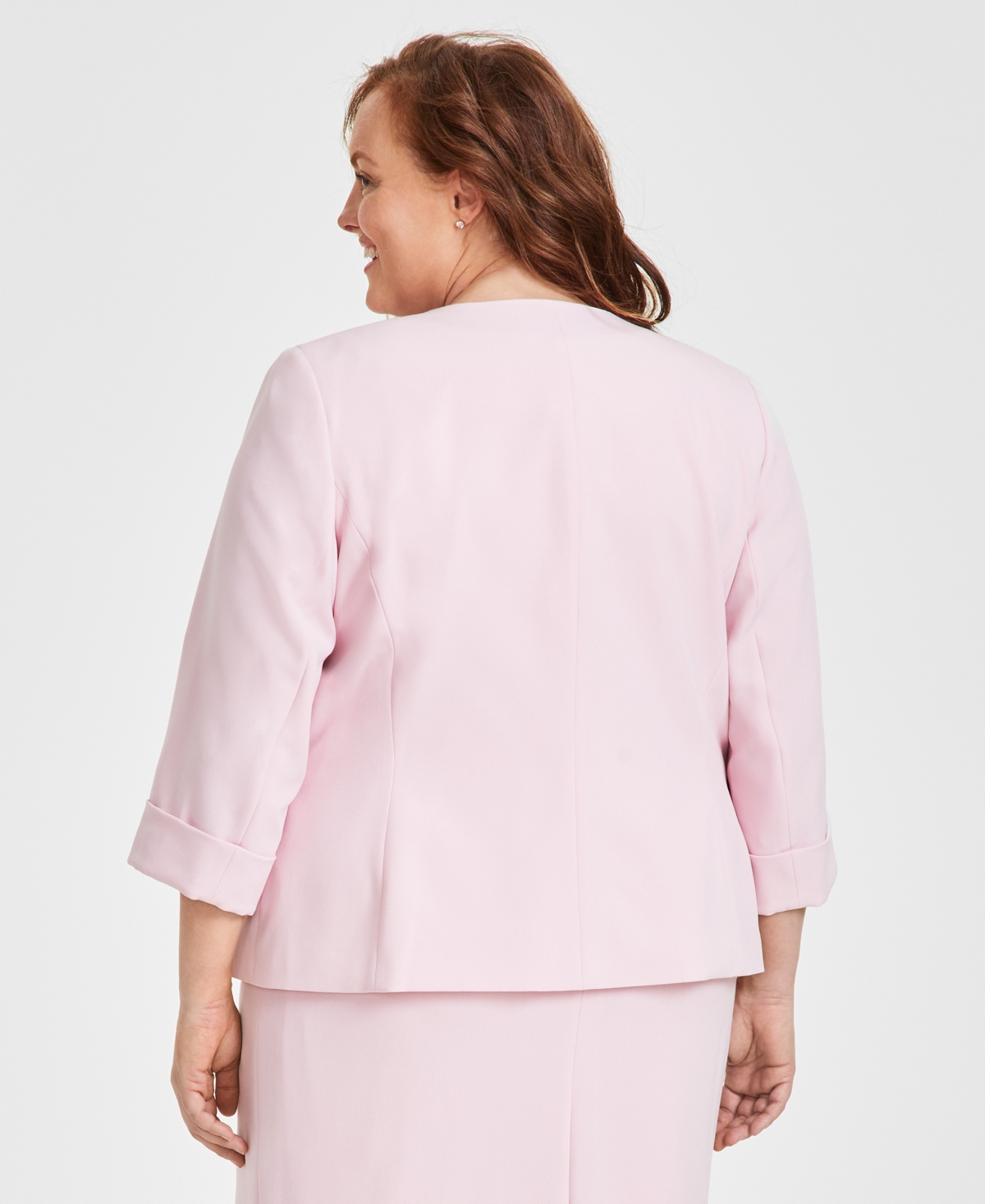 Shop Kasper Plus Size 3/4-sleeve Open-front Blazer In Tutu Pink