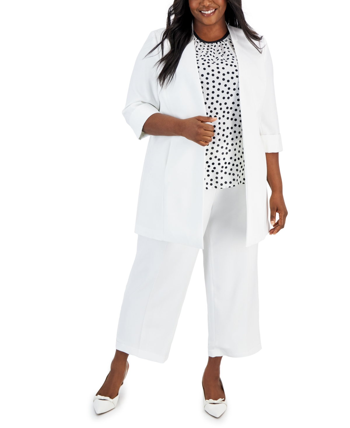 Shop Kasper Plus Size Mid Rise Pull-on Wide Leg Pants In Lily White