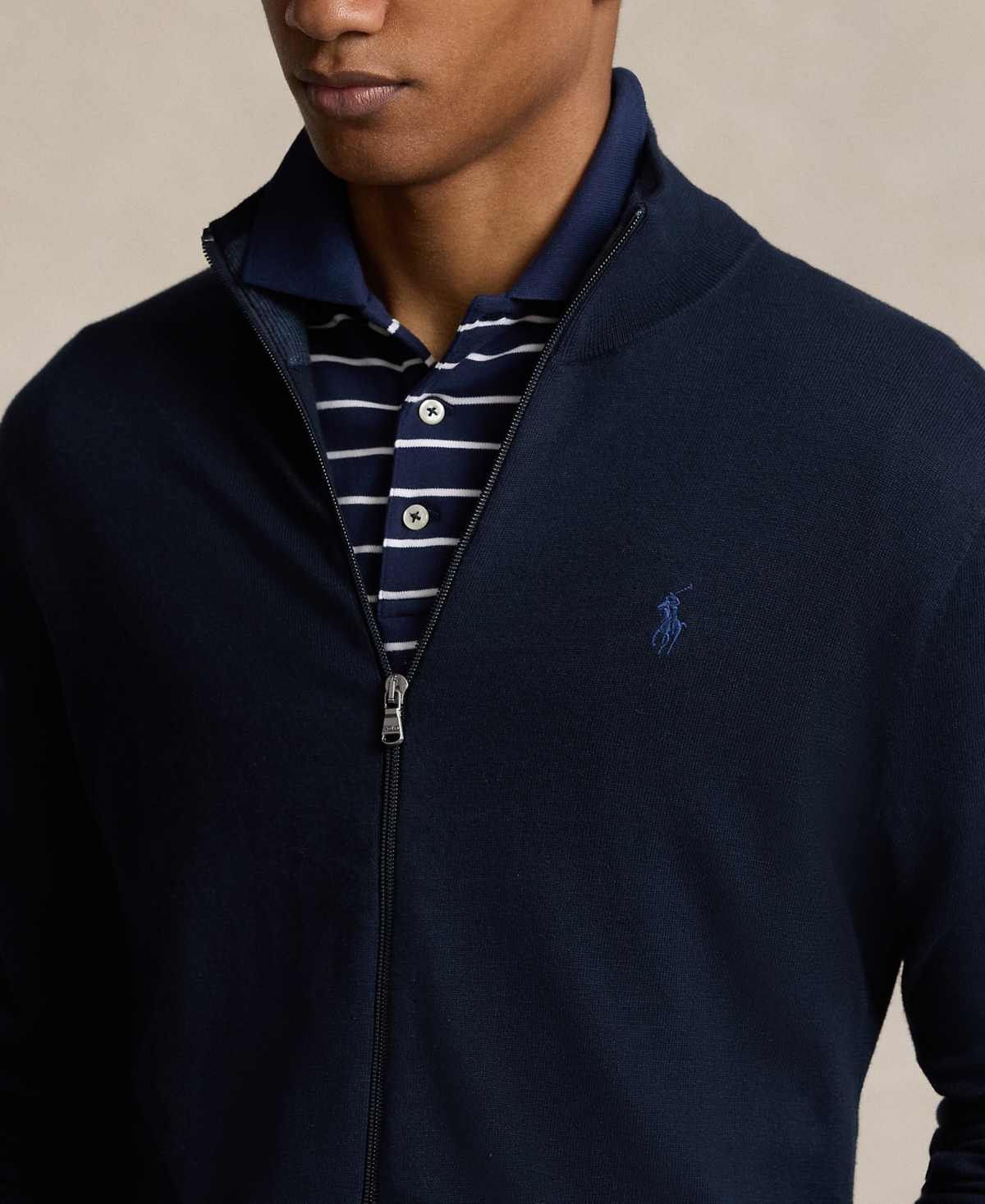 Shop Polo Ralph Lauren Men's Cotton Full-zip Sweater In Hunter Navy,winter Navy Htr